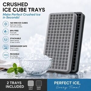 Gourmet Kitchen 2PC Crushed Ice Cube Trays Silicone Mini 160 Cubes Gray Set